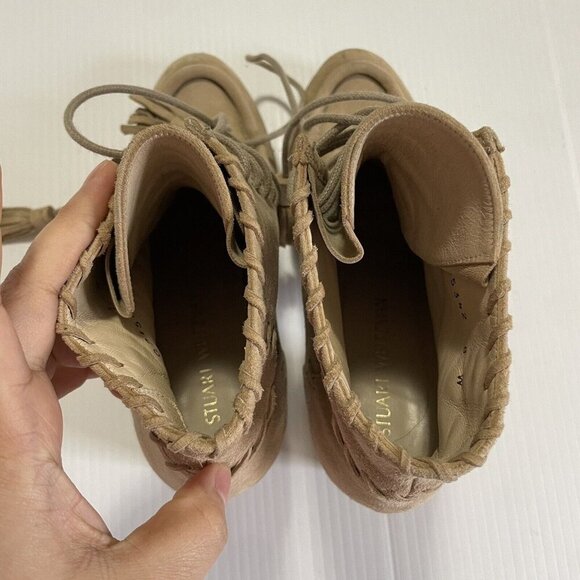 STUART WEITZMAN Wallawalla Lace-Up Ankle Boots Natural Size 8W - Picture 12 of 16